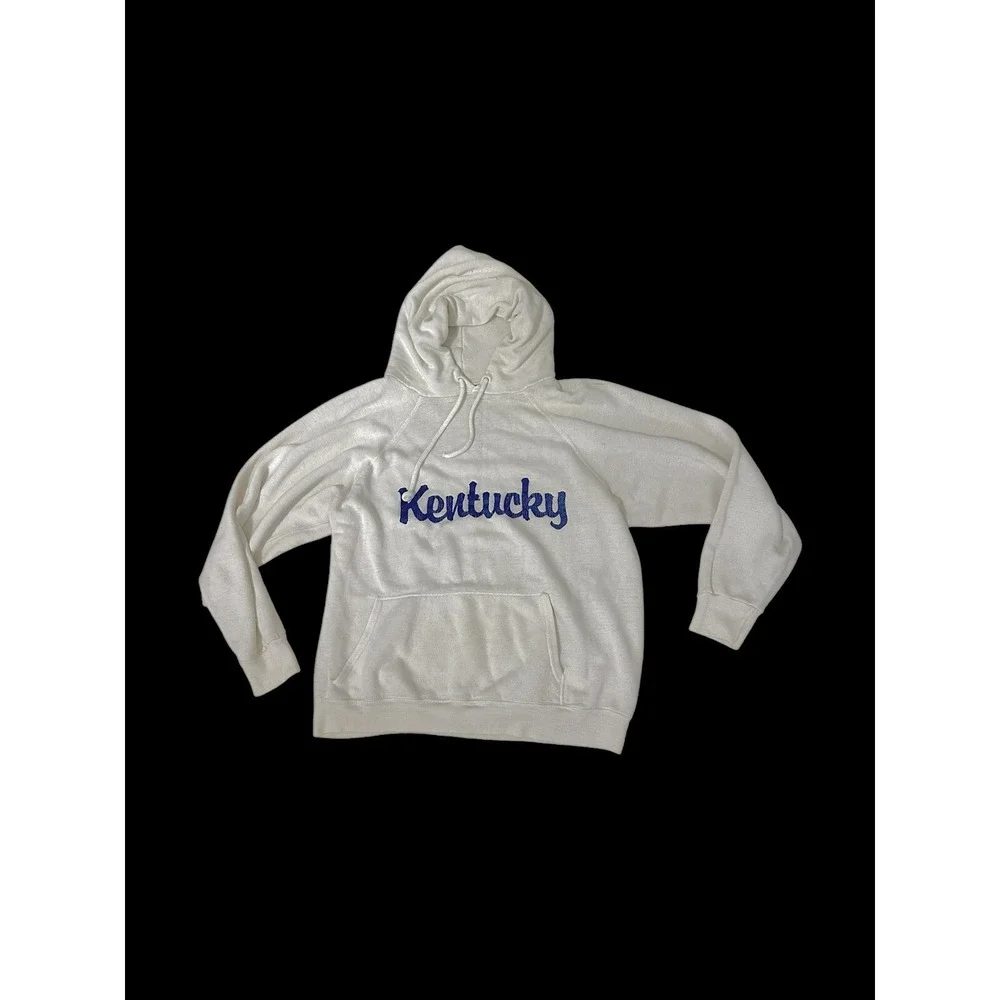 VelvaSheen Kentucky 70's Hoodie White Distressed Sz Medium Afterhoods Style - Picture 8 of 14